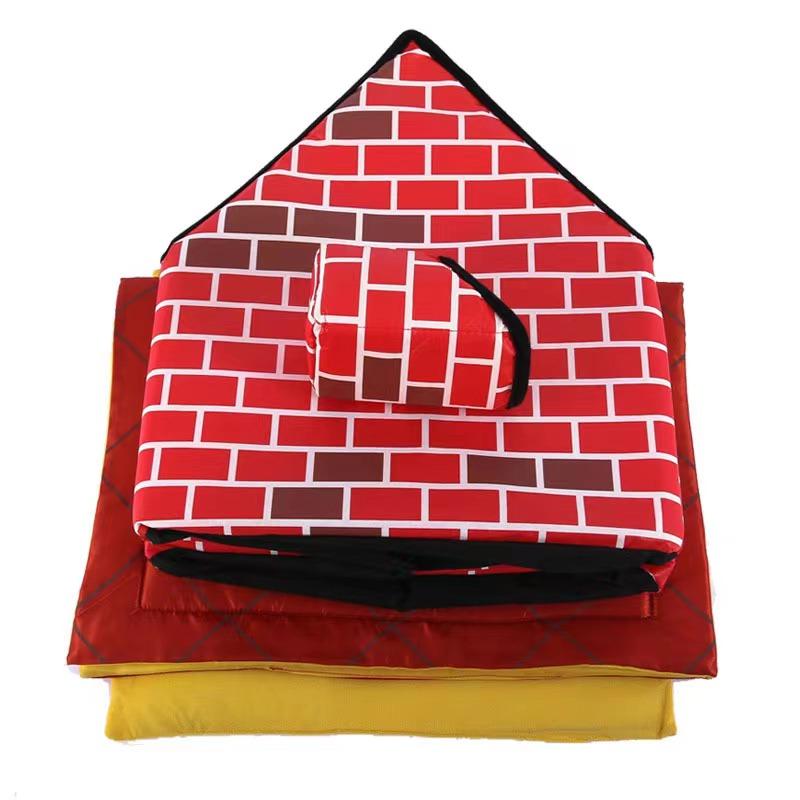 Waterproof Pet House for Dogs and Cats, Red Portable Brick Dog House Foldable and Removable Washable Pet Bed for Puppies All-Year Use
