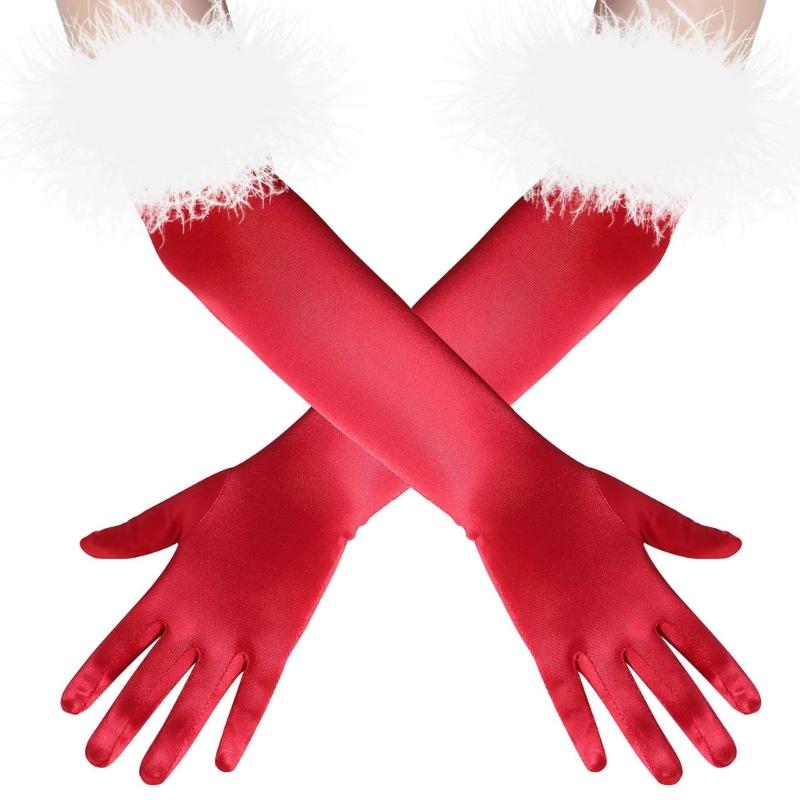 Fluffy Cuff Long Sleeve Gloves Banquet Dress Gloves Solid Color Warm Polyester Elastic Autumn Winter Driving Glove