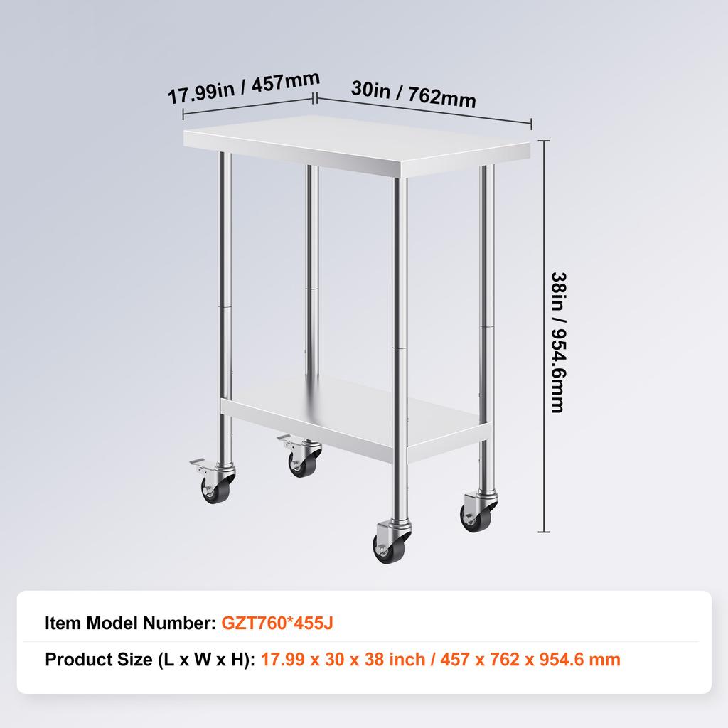 SucceBuy Stainless Steel Work Table with Wheels 3 Adjustable Height Levels Heavy Duty Food Prep Worktable for Commercial Kitchen