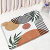 Abstract Mid Century Bath Mat Set Black Line Green Leaf Modern Geometric Boho Home Carpet Bathroom Decor Floor Rugs Toilet Cover