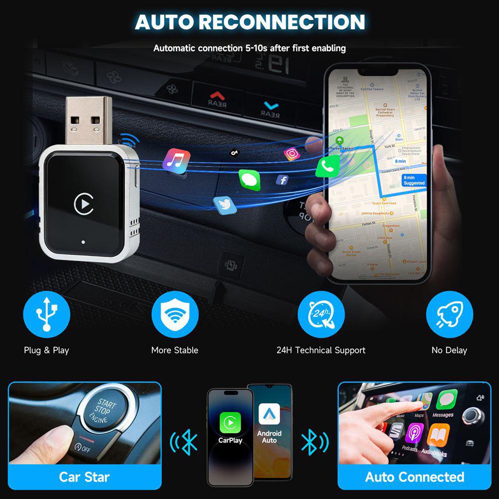 2026 Беспроводной адаптер CarPlay и Android Auto: Проводное к беспроводному соединение