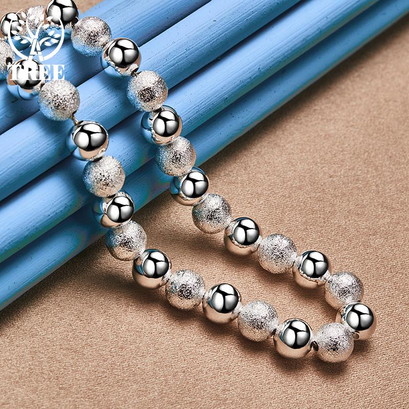 Ювелирные изделия из стерлингового серебра 925 пробы, 8 мм, матовая гладкая цепочка с шариками и бусинами