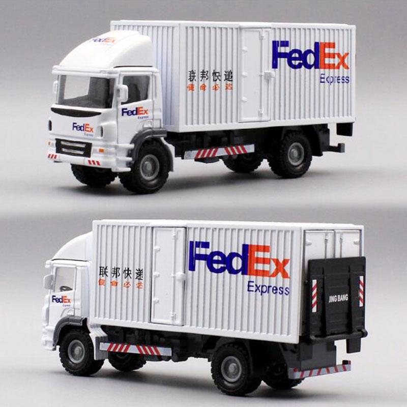 New 1:60 Car Metal Alloy Diecast Commerical Vehicle Express FedEx Van Diecasts Cargo Truck Model Toy F Children Collection Gifts