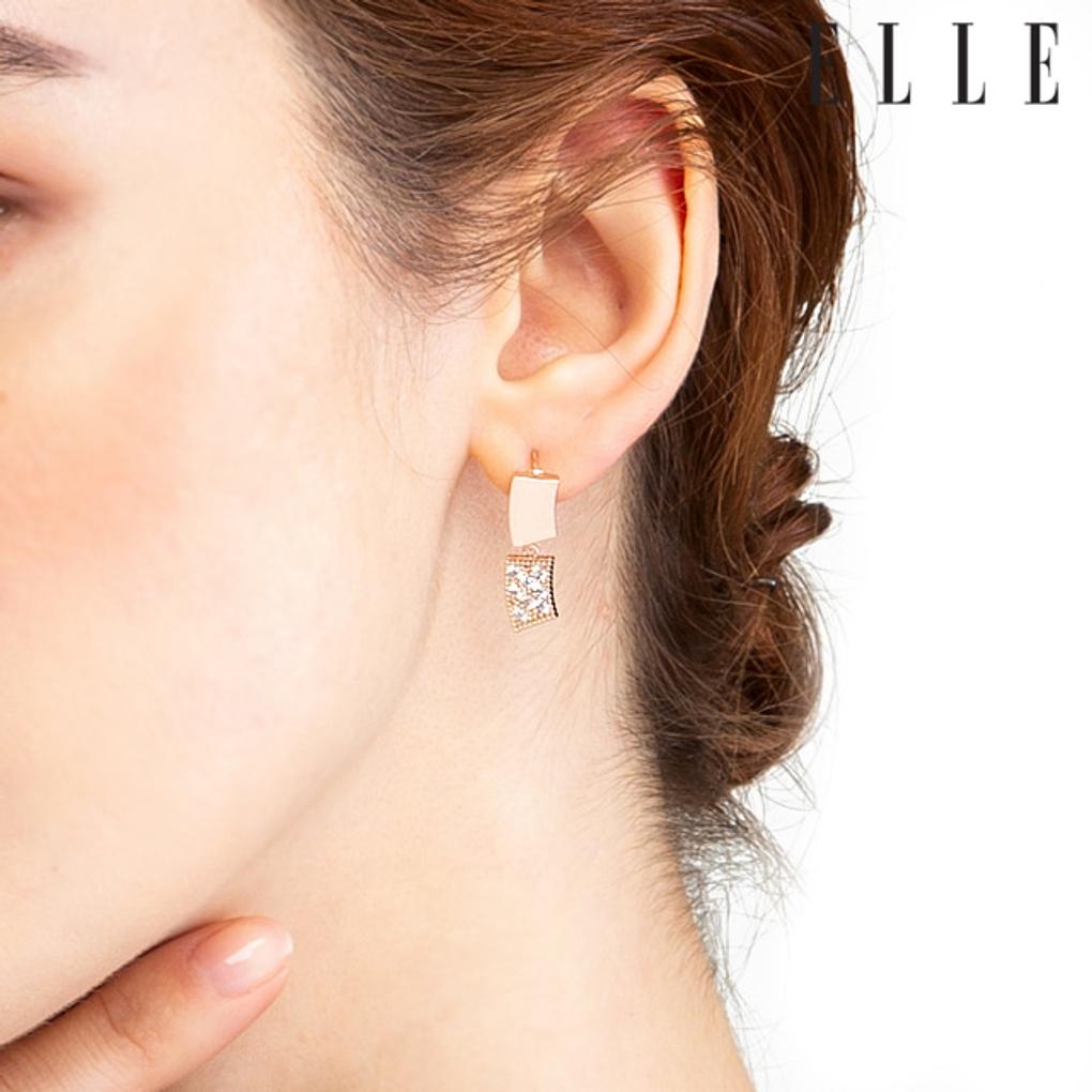 14K Double Square One-Touch Earrings (Gold Pin) ELGPEE347