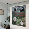 Korean Style Cats Dogs Blankets for Beds Retro Art Bedroom Decoration Tapestry Cute Animals Picnic Blanket Outdoor Camping Mat