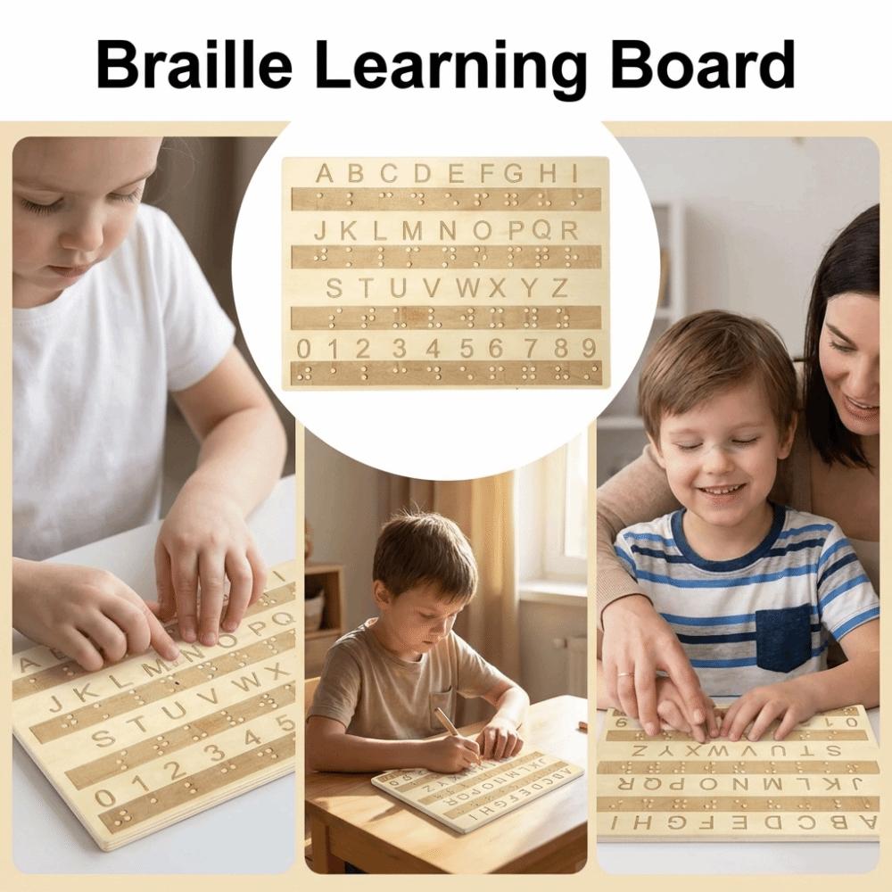 Wooden Braille Alphabet Board Thickened Efficient Braille Learning Board Portable Professional Braille Self-Learning Tool