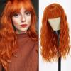 Women Long Wave Orange Wig with Bangs Natural High Temperature Synthetic Fiber Wig Suitable for Women Daily Wear Cosplay