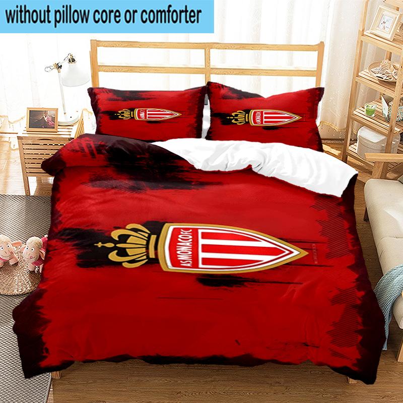 3pcs Monaco Football club Printed Bedding Set Duvet Cover Closure Includes 1 Duvet Cover & 2 Pillowcases Bedding Sets Home Decor Gifts