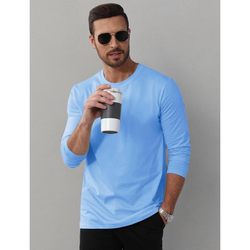 MAGCOMSEN Мужские хлопковые футболки с длинным рукавом, с круглым вырезом, однотонные, повседневные, базовые