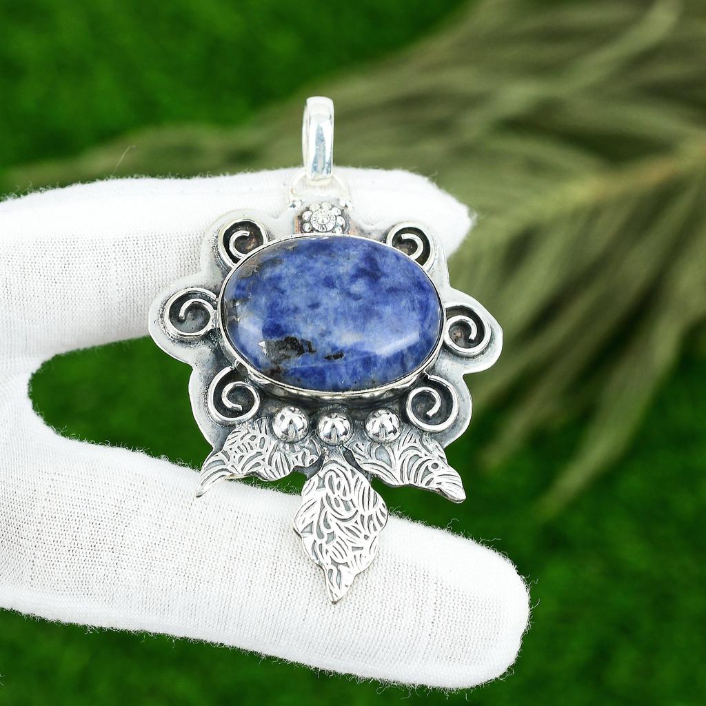 Предложение ко Дню дружбы Подвеска из стерлингового серебра с натуральным содалитом, уникальное украшение для жены