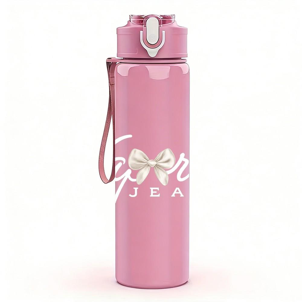 1PC Bow Simple Line Art 750ml Color Plastic Sports Water Bottle Leakproof Flip Straw Lid Suitable for Sports Office Home Use