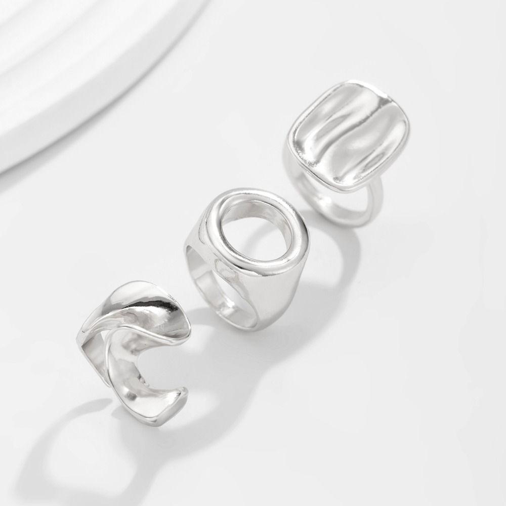 3pcs/set Retro Irregular Open Ring Personality Knuckle Joint Ring Fashion Hollow Square Ring Couple