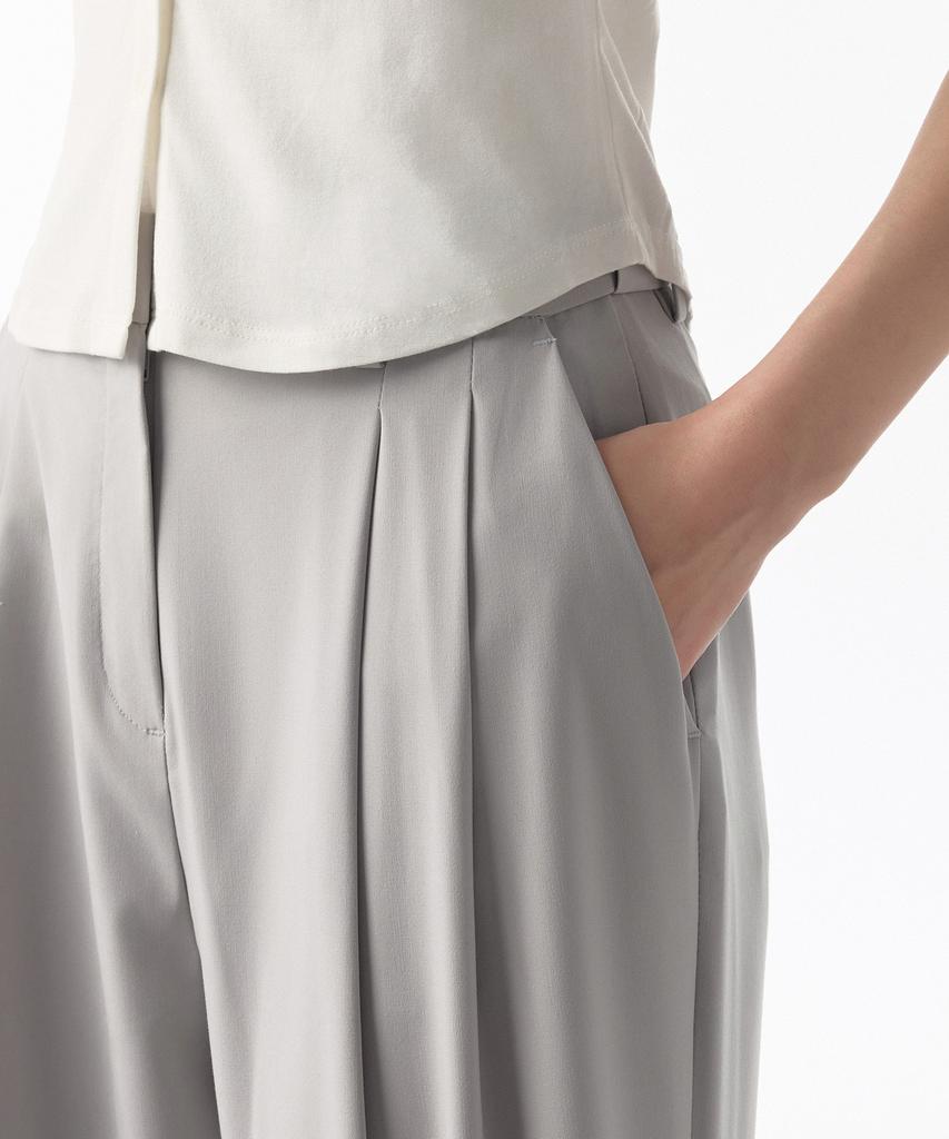 MUSINSA STANDARD WOMAN [Cooltandard] Women'S Semi-Balloon Hidden Banding Slacks [Light Gray]