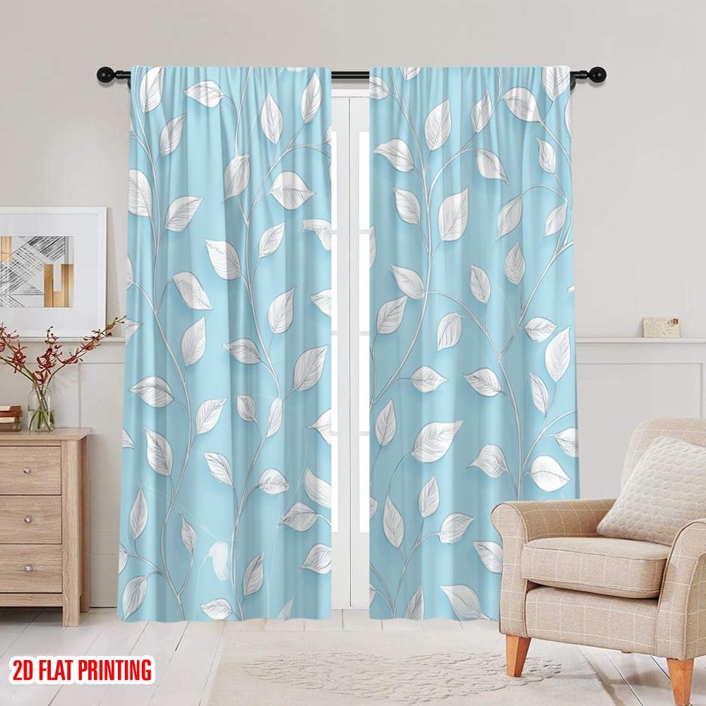 2 шт., 2D плоская печать Шторы и оконное убранство Дизайн синей листвы Полиэстер (без стержня) Уличные украшения Ldeal для