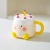 Creative Cartoon Cake Cup Birthday Gift Souvenir Ceramic Cup Cute Good Looking Water Cup with Lid Mug
