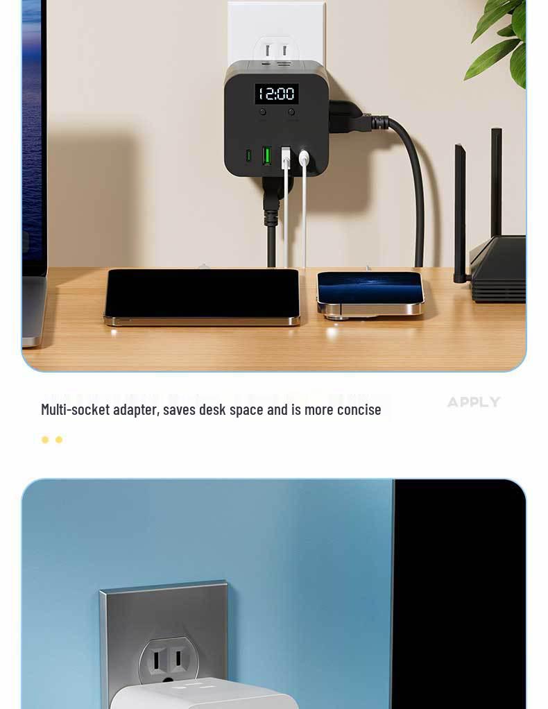 US Standard Socket USB Power Strip with Time Display - Canada Converter Cube