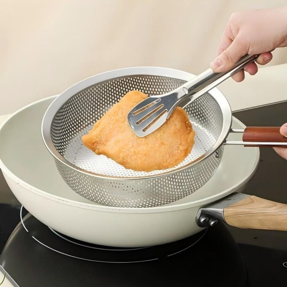Easy To Clean Fine Mesh Strainer Wooden Handle Stainless Steel Colander For Kitchen Cooking