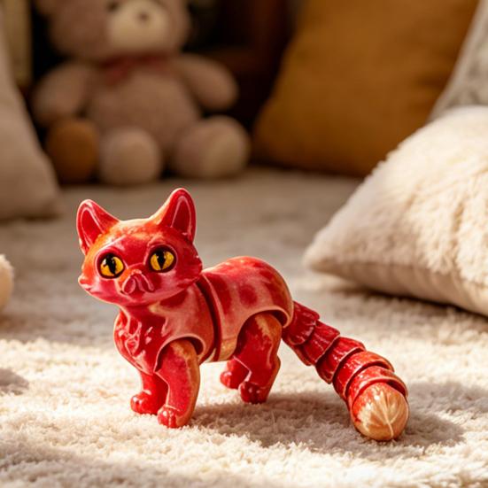 3D-печатная фигурка кошки с подвижными суставами Фигурка котенка Снятие стресса Артикулируемая фигурка животного Игрушка-фиджет Настольное украшение Орнамент Подарки на вечеринку