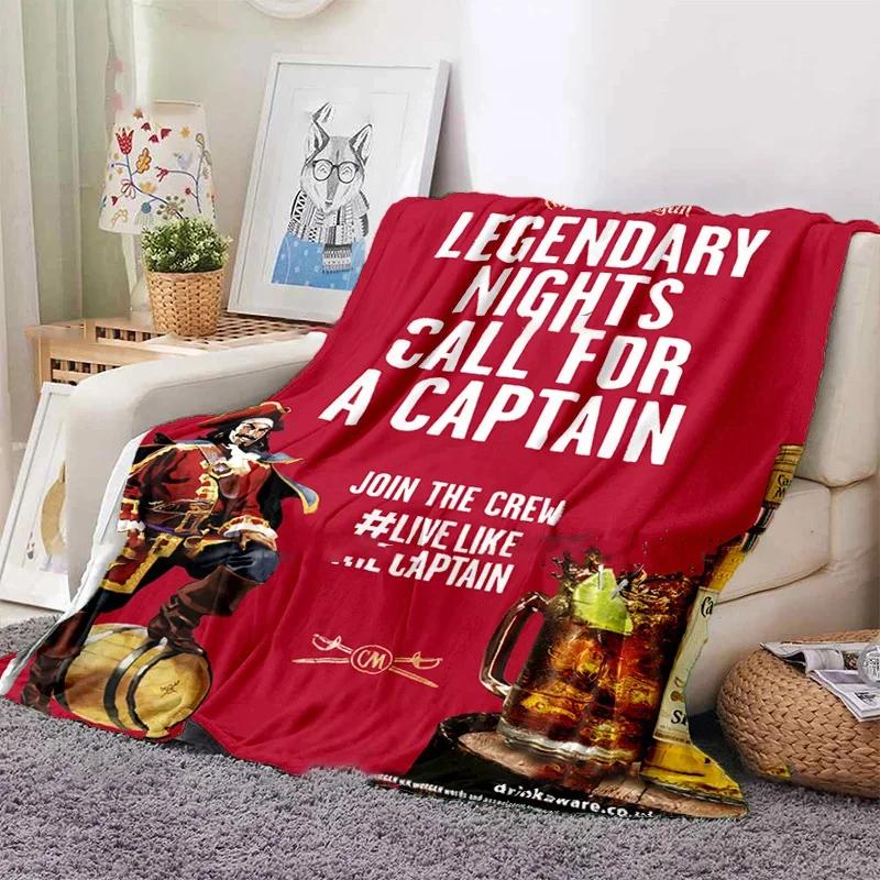 Classic Rum Pattern Decorative Blanket Captain Morgan Flannel Thin Blanket Portable Home Travel Office Blanket