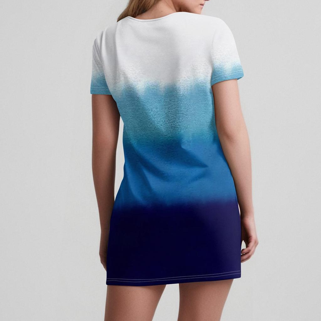 Ladies' Casual And Fashionable V-neck Short Sleeve Printing Mid Length Dress