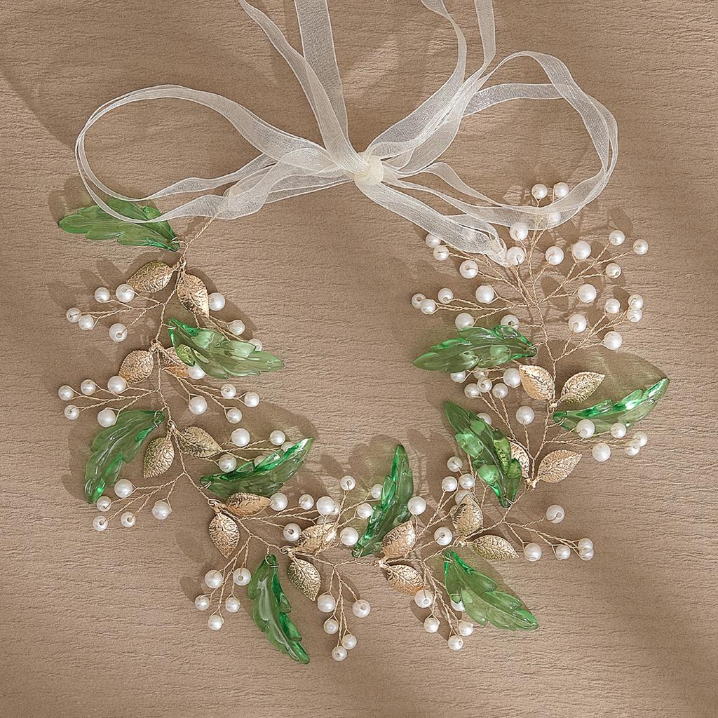 Elegant Headband for Women Acrylic Leaves Design Lace-up Hair Wreath for Women Engagement Jewelry