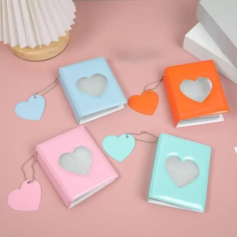 Portable Household Cute 3-inch Solid Color Photo Album Love Hollow Photocard Holder Heart Pendant Cards Collect Book Albums