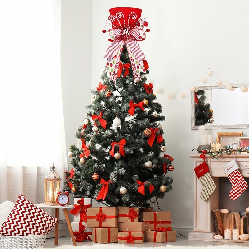 Christmas Tree Topper Hat Xmas Party Decoration Bow Star Cap