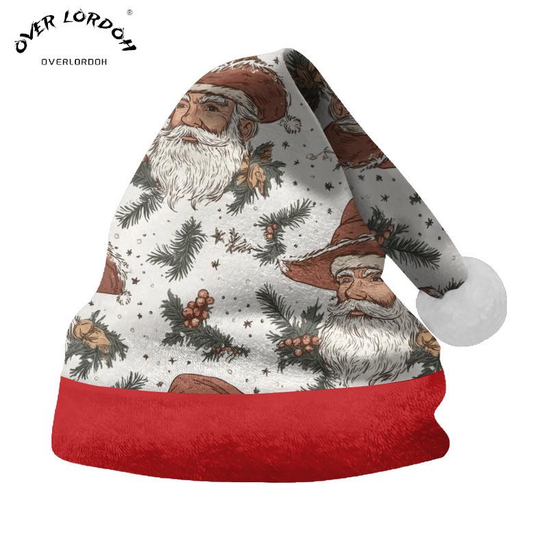 2024 Santa Claus Print Velvet Plush Christmas Hat for Adults & Kids - Double-sided Fleece