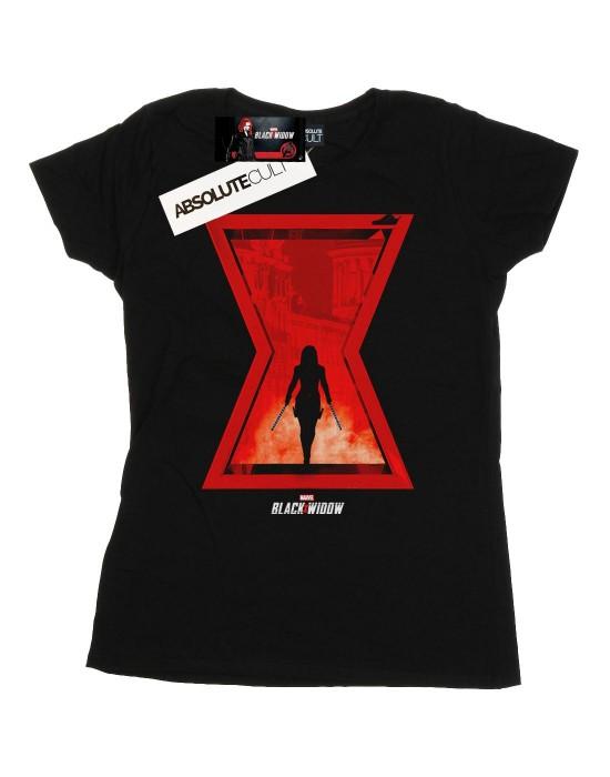 Marvel Женская/женская хлопковая футболка с силуэтом фильма «Черная вдова»