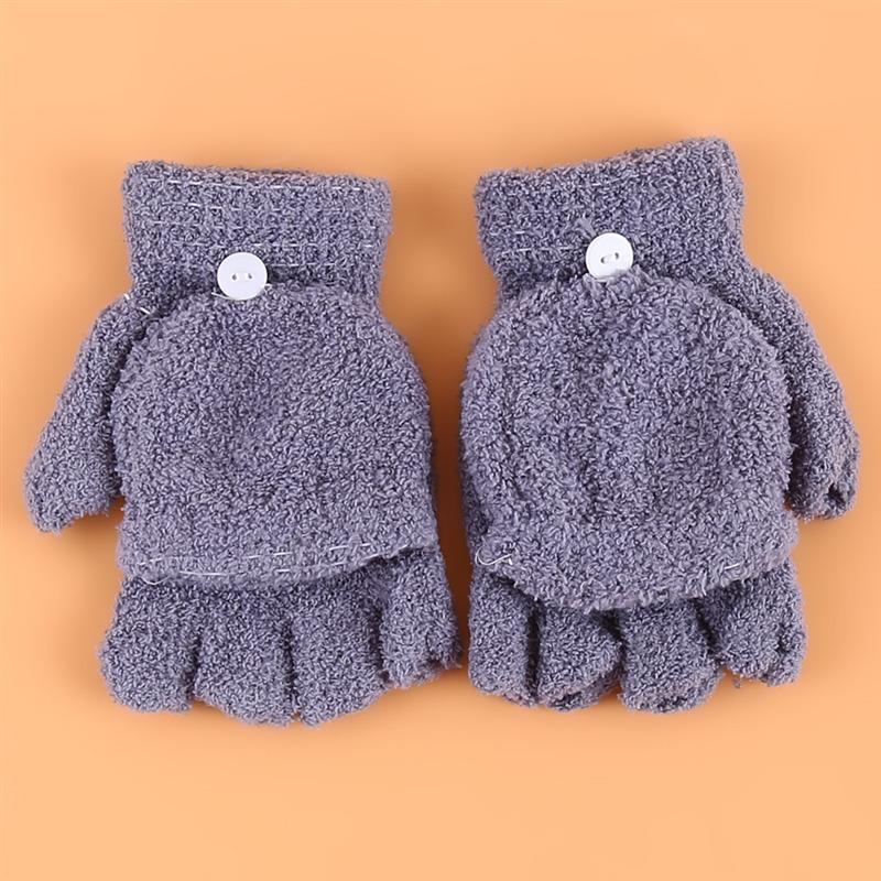 Студенческие двойные перчатки для мальчиков и девочек, теплые зимние перчатки из кораллового бархата, откидные перчатки с полупальцами, варежки для вязания