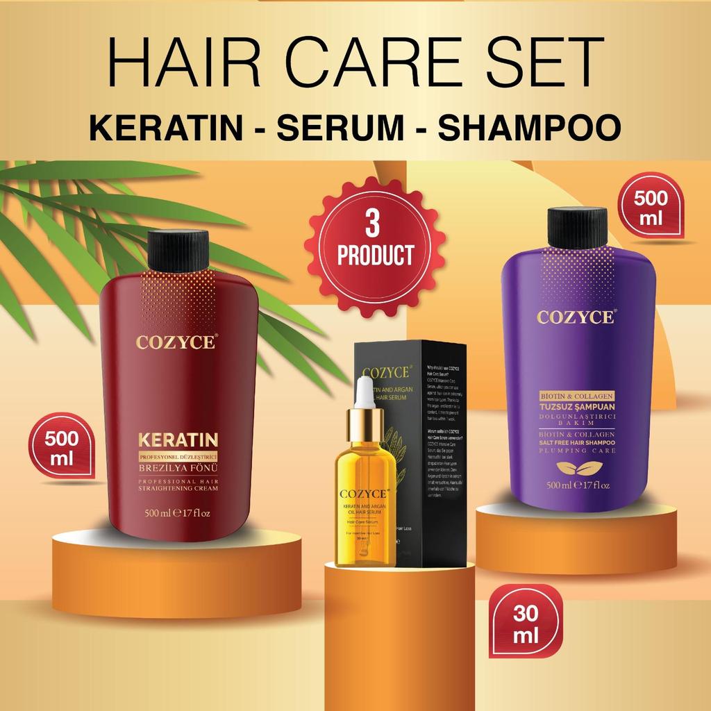Brezilya Fönü Keratin 500ML + Argan Saç Serumu30ML + Biotin & Collagen Tuzsuz Şampuan 500 ML