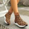 Модные женские ботильоны с леопардовым принтом, ботильоны на плоской подошве, вязаные кроссовки, женская обувь 2025 года, трендовая зимняя повседневная мода, новая удобная спортивная обувь Mujer