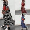 2024 Autumn European & American Women's Slim V-Neck Printed Dress