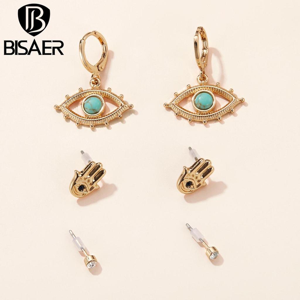 Bisaer Exquisite Devil's Eyes & Lucky Palm 3 Pair of Earrings Set for Ladyies High Jewelry