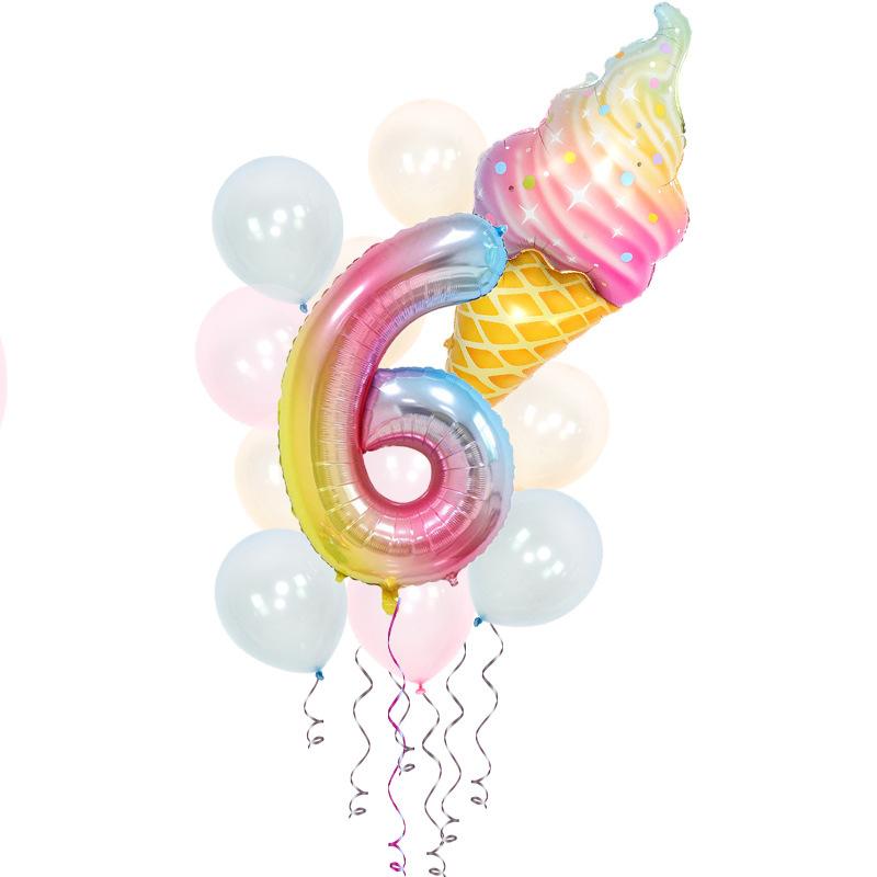 Мороженое День рождения Украшения Детские игрушки Baby Shower Одноразовая посуда Бумажные тарелки Стаканы Воздушные шары Флаги Товары для вечеринок