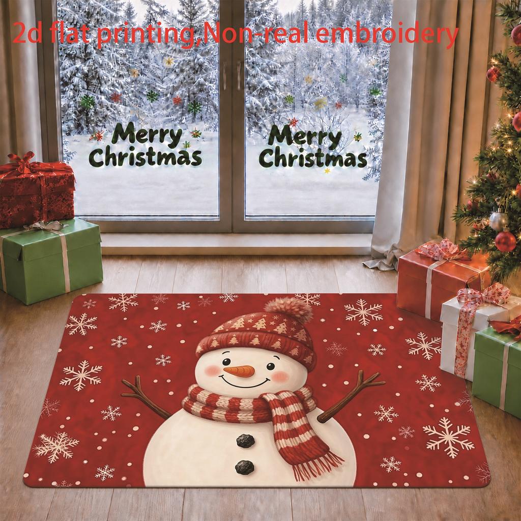 1pc, 2D Flat Printing, Christmas Snowman Snowflake Christmas Style Living Room Entrance Door Mat | Non-Slip And Machine Washable Polyester | Suitable