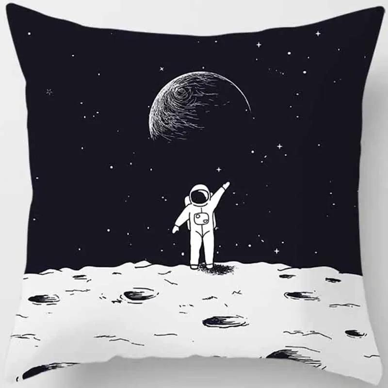 Cartoon Humor Astronaut Print Square Pillowcase Home Decor Car Sofa Cushion Cover