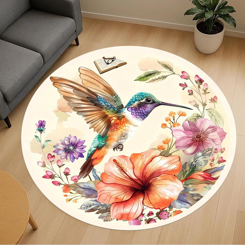 1pc Hummingbird Flowers Round Chair mat office Area Rug - Non-Slip, Floor Mat for Office, Bedroom, Ideal home decor gift c0112148