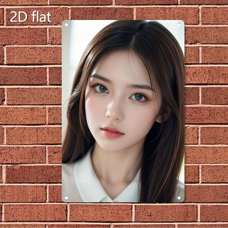Металлическая табличка в корейском стиле с женским лицом - Минималистичный женский портрет, железный постер для дома, кафе, бара и рождественский подарок