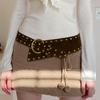 Women Elastic Waist Belt Vintage Leathercraft Punk Style Waist Belt with with Metal Round Buckle for Women Jeans