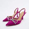 Summer New Women's Shoes Blue Diamond Bow High Heel Shoes with Headband and Pointed Back with Hollow Sandals