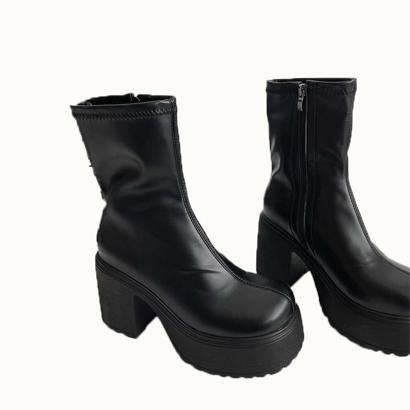 Высококачественные ботильоны на платформе, сексуальные женские кожаные туфли в готическом стиле, дизайнерские туфли на высоком каблуке, осенний тренд, роскошные черные ботинки Mujer