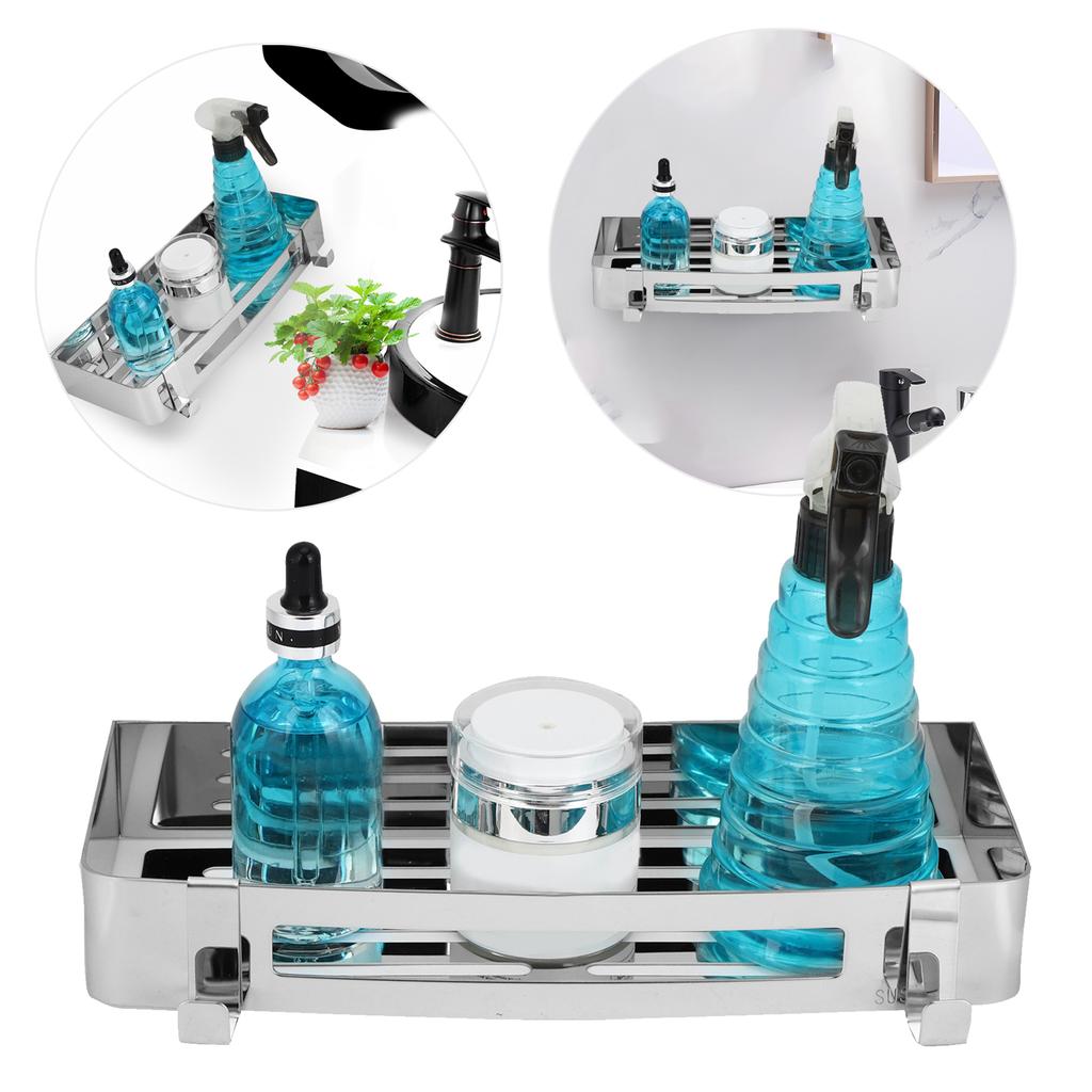 Stainless Steel Wall Mounted Hollow Shelf Bathroom Shampoo Storage Basket Rack Organizer