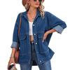 Long Sleeve Denim Jacket Loose Casual Turn Down Collar Button Up Drop Shoulder Coat Outwear with