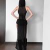 AltGoth Coquette Dark Gothic Сексуальное Платье Женское Винтажное Y2k Cyberpunk Прозрачное Трикотажное Платье с Вырезом И Разрезом С Высокой Талией И Капюшоном