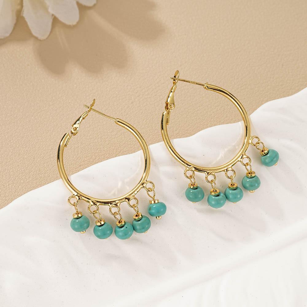 Медные серьги синего цвета с натуральными камнями Простые и элегантные серьги Круг