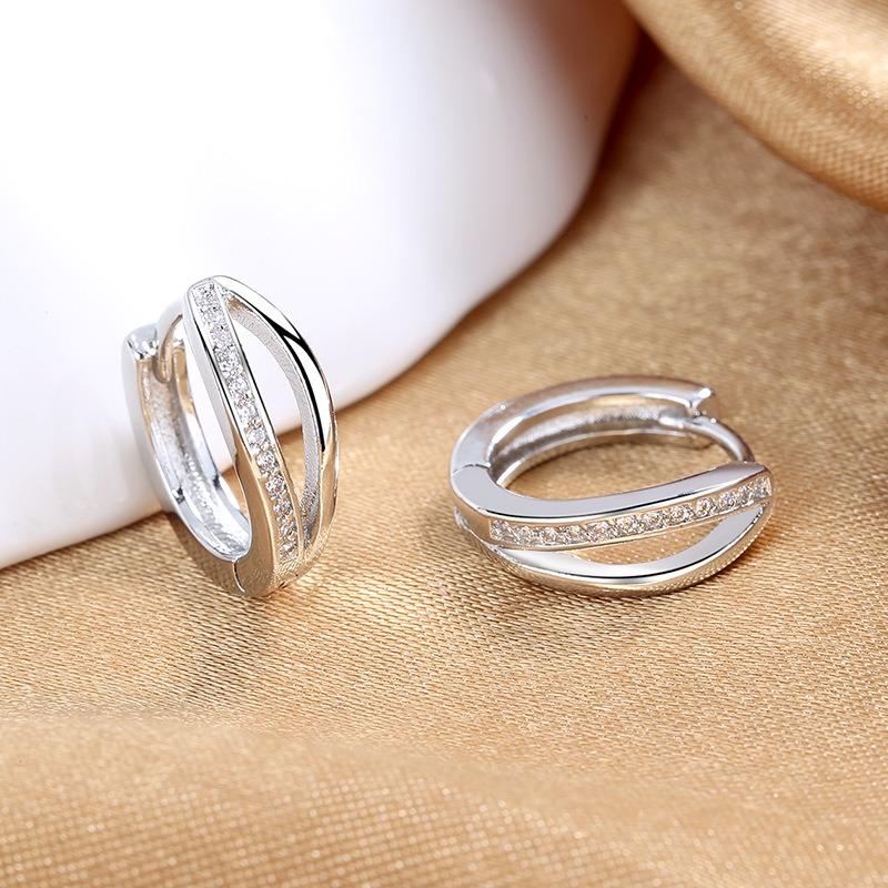 Серьги из серебра 925 пробы с фианитами Zircon для женщин, модные, роскошные, геометрические, с двойным кругом, серьги-подвески, для вечеринки, тонкие ювелирные изделия