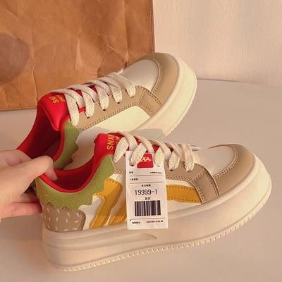 Осенняя женская обувь обувь-гамбургер нишевая обувь 2025 новые маленькие белые туфли универсальные шикарные туфли с большой головой хлебные туфли спортивная обувь