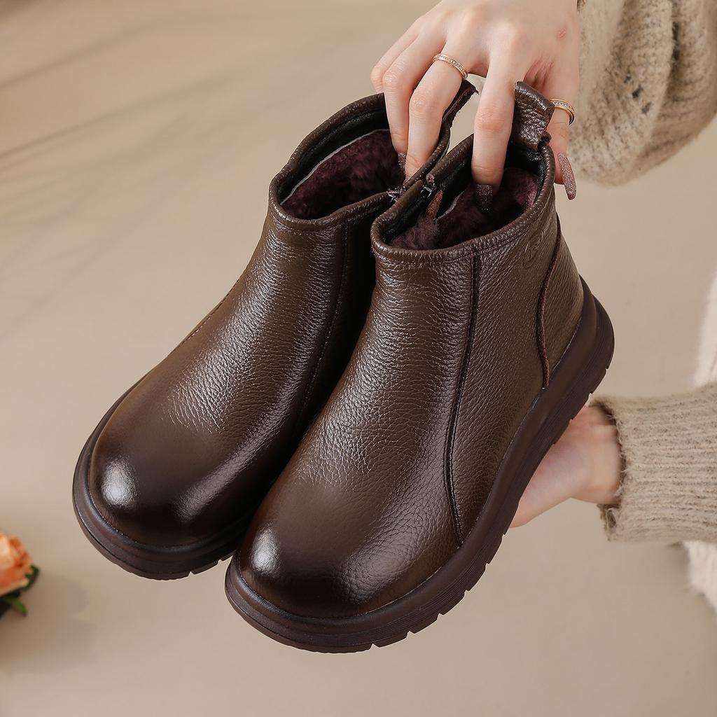 Женские зимние теплые нескользящие ботинки из коровьей кожи большого размера с мягкой подошвой, ботильоны на щиколотке с подкладкой из шерсти, водонепроницаемые спортивные хлопковые ботинки для улицы