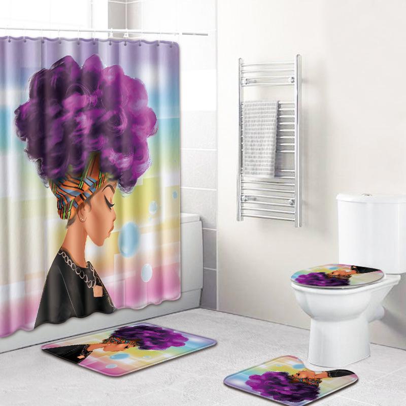Printed Woman'S Head Pattern Bathroom Floor Mat Shower Curtain Carpet Combination E-Commerce